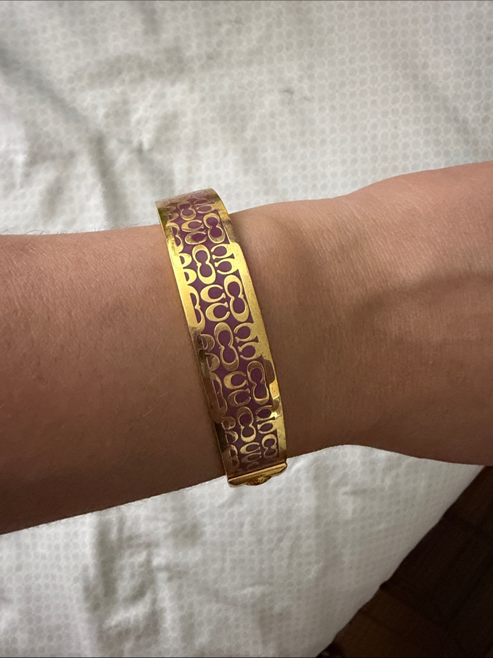 Coach Gold-Tone Bangle with Purple Signature 'C' Pattern